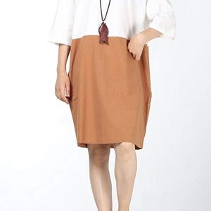 Mordenmiss Cotton Linen Color Block Dress NWOT